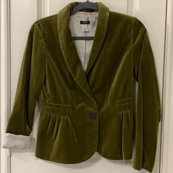 J. Crew Velvet Peplum Blazer Olive Green sz 2 - Picture 2 of 6